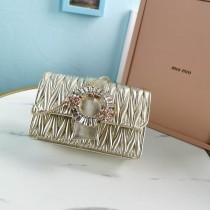 Miu Miu Matelassé Leather Clutch Bag With Jewel Buckle Gold