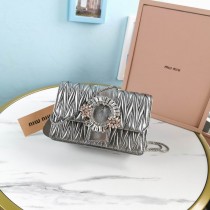 Miu Miu Matelassé Leather Clutch Bag With Jewel Buckle Silver