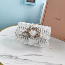 Miu Miu Matelassé Leather Clutch Bag With Jewel Buckle White