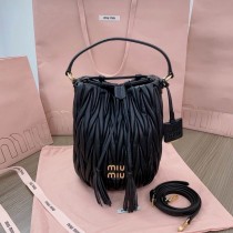 Miu Miu Matelassé Nappa Leather Bucket Bag Black