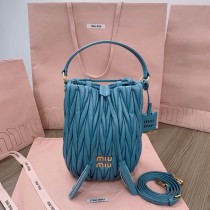Miu Miu Matelassé Nappa Leather Bucket Bag Blue