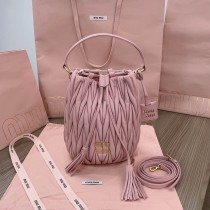 Miu Miu Matelassé Nappa Leather Bucket Bag Pink
