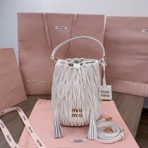 Miu Miu Matelassé Nappa Leather Bucket Bag White