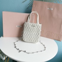 Miu Miu Matelassé Nappa Leather Handbag 5BA220 White
