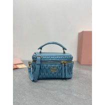 Miu Miu Matelassé Nappa Leather Shoulder Bag Blue