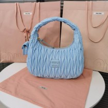 Miu Miu Wander Matelassé Nappa Leather Hobo Bag Blue