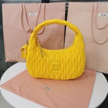 Miu Miu Wander Matelassé Nappa Leather Hobo Bag Yellow