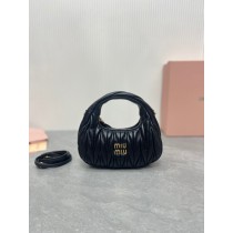 Miu Miu Wander Matelassé Nappa Leather Hobo Mini-Bag Black