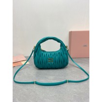 Miu Miu Wander Matelassé Nappa Leather Mini Hobo Bag Blue