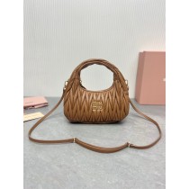 Miu Miu Wander Matelassé Nappa Leather Mini Hobo Bag Dark Brown