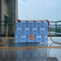Pinko Logo-Print Denim Chain Bag