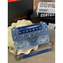 Pinko Medium Love Jeans Bag in Denim & Leather