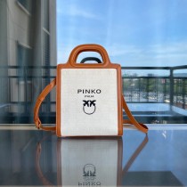 Pinko Mini Shopping Bag Framed Logo Brown