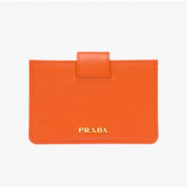 Prada 1mc211 Leather Credit Card Holder In Orange