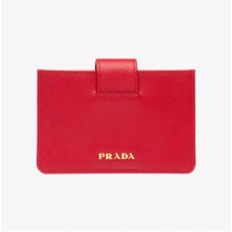 Prada 1mc211 Saffiano Leather Credit Card Holder In Red