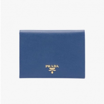 Prada 1mv412 Leather Passport Holder In Navy Blue