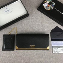 Prada Black Saffiano Leather Flap Wallet 1MH132