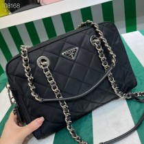 Prada Chain Shoulder Bag Logo Plate Quilting BL0903 Black