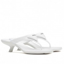 Prada Heeled Thong Sandals In White Brushed Leather