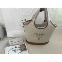 Prada Linen Blend and Leather Tote Bag Natural
