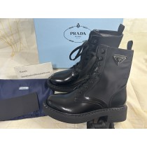 Prada Logo Plaque Lace-Up Ankle Boots Calf and Nylon Black