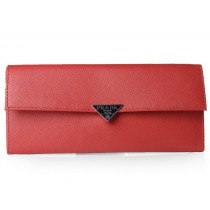 Prada Saffiano Calf Leather Bifold Wallet Orange