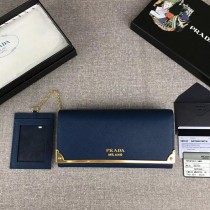 Prada Saffiano Leather Flap Wallet Blue 1MH132