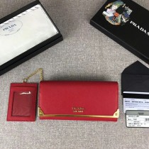 Prada Saffiano Leather Flap Wallet Red 1MH132