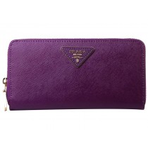 Prada Saffiano Zippy Wallet Triangle Logo Purple