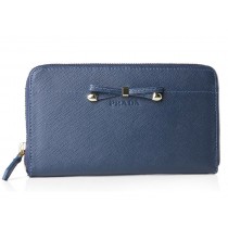 Prada Saffiano Zippy Wallet With Bow Detail Dark Blue