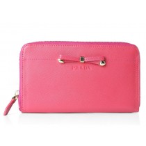 Prada Saffiano Zippy Wallet With Bow Detail Hot Pink