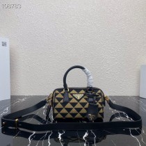 Prada Symbole Embroidered Fabric Top-handle Bag 1BB846 Black