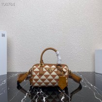 Prada Symbole Embroidered Fabric Top-handle Bag 1BB846 Brown