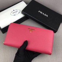 Prada Zipped Wallet In Rose Pink Saffiano Leather