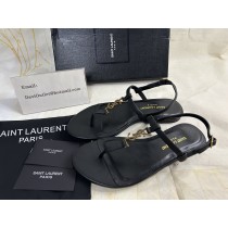 Saint Laurent Cassandra Leather Thong Sandals Black