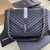 Saint Laurent College Large Shoulder Bag Black Silver Chain
