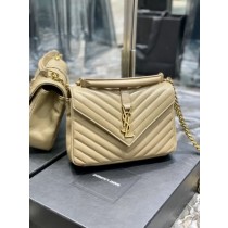 Saint Laurent College Medium Chain Bag Quilted Leather Apricot