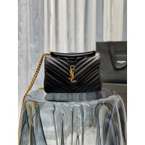 Saint Laurent College Medium Chain Bag Quilted Leather Black Gold Hardware