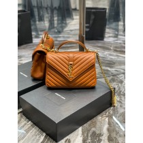 Saint Laurent College Medium Chain Bag Quilted Leather Brown
