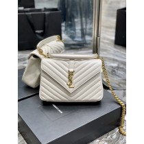Saint Laurent College Medium Chain Bag Quilted Leather White