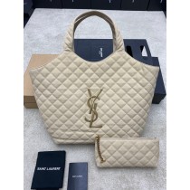 Saint Laurent Icare Maxi Shopping Bag In Quilted Lambskin Beige