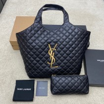 Saint Laurent Icare Maxi Shopping Bag In Quilted Lambskin Black