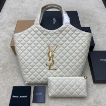 Saint Laurent Icare Maxi Shopping Bag In Quilted Lambskin White