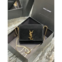 Saint Laurent Kate Box Chain Bag 18cm Gold Velvet Leather Black