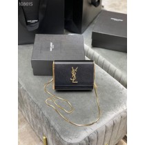 Saint Laurent Kate Box Chain Bag 18cm Grain De Poudre Embossed Leather Black