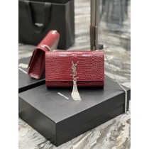 Saint Laurent Kate Chain Bag Crocodile Embossed Leather Red