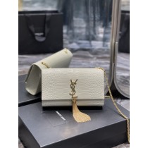 Saint Laurent Kate Chain Bag Crocodile Embossed Leather White