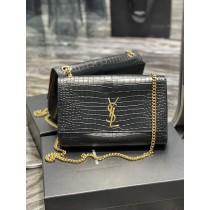 Saint Laurent Kate Reversible Chain Bag Suede and Crocodile Embossed Black