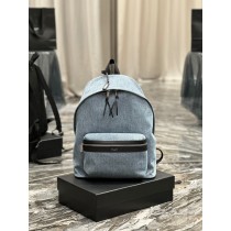 Saint Laurent Large City Backpack Washed Denim Blue