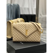 Saint Laurent Large Envelope Chain Bag Grain De Poudre Embossed Apricot